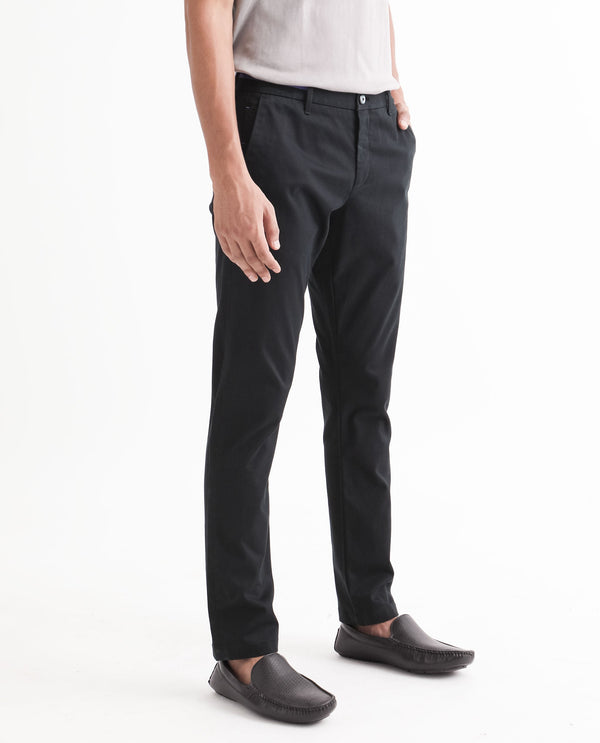 Rare Rabbit Men's Trellis Black Solid Mid-Rise Regular Fit Trouser