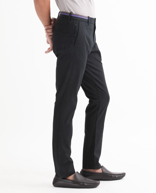 Rare Rabbit Men's Trellis Black Solid Mid-Rise Regular Fit Trouser