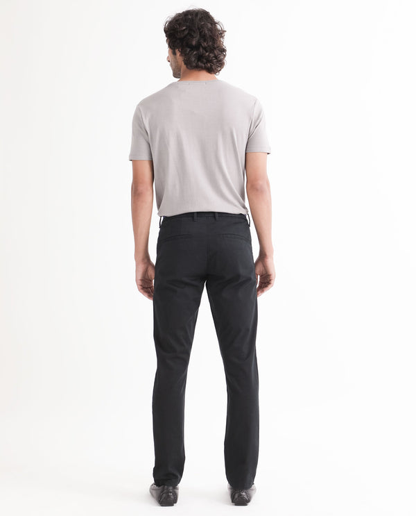 Rare Rabbit Men's Trellis Black Solid Mid-Rise Regular Fit Trouser