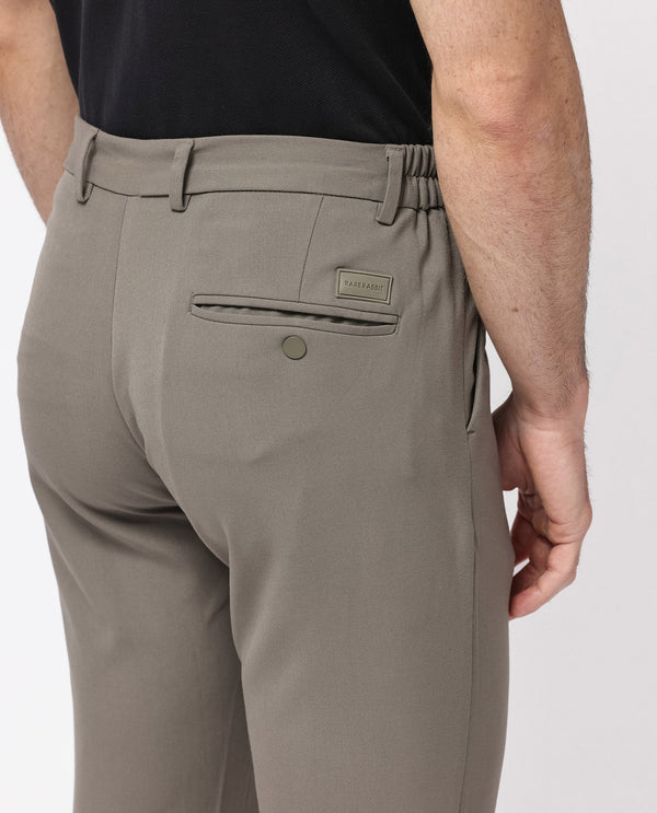 Rare Rabbit Men's Travel-24 Dark Beige Poly Viscose Lycra Fabric Blend Regular Fit Solid Trousers