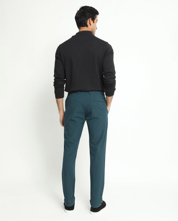 Rare Rabbit Men's Travellers Dark Petrol Solid Mid-Rise Regular Fit Trouser