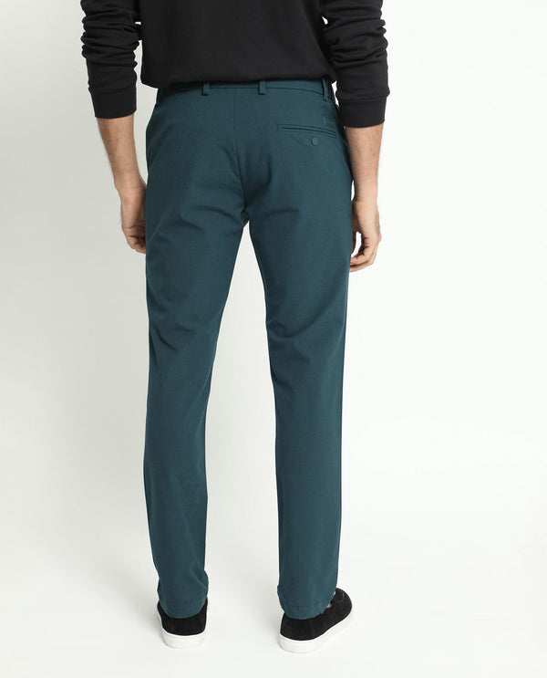 Rare Rabbit Men's Travellers Dark Petrol Solid Mid-Rise Regular Fit Trouser
