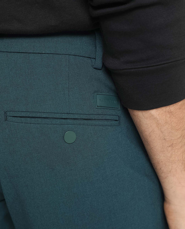 Rare Rabbit Men's Travellers Dark Petrol Solid Mid-Rise Regular Fit Trouser