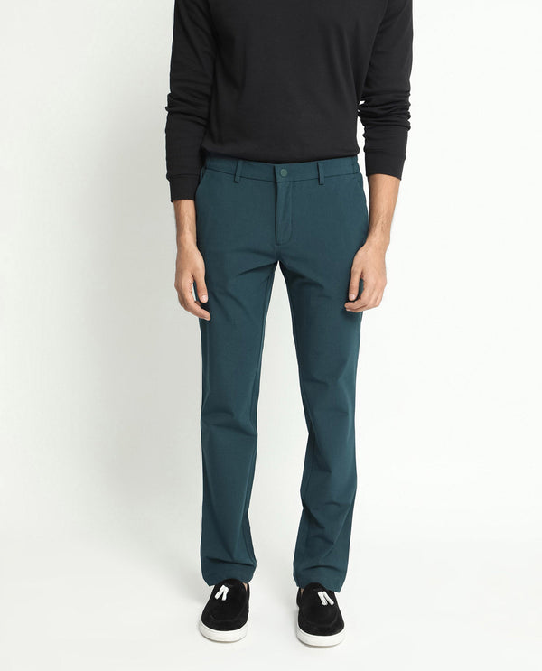 Rare Rabbit Men's Travellers Dark Petrol Solid Mid-Rise Regular Fit Trouser
