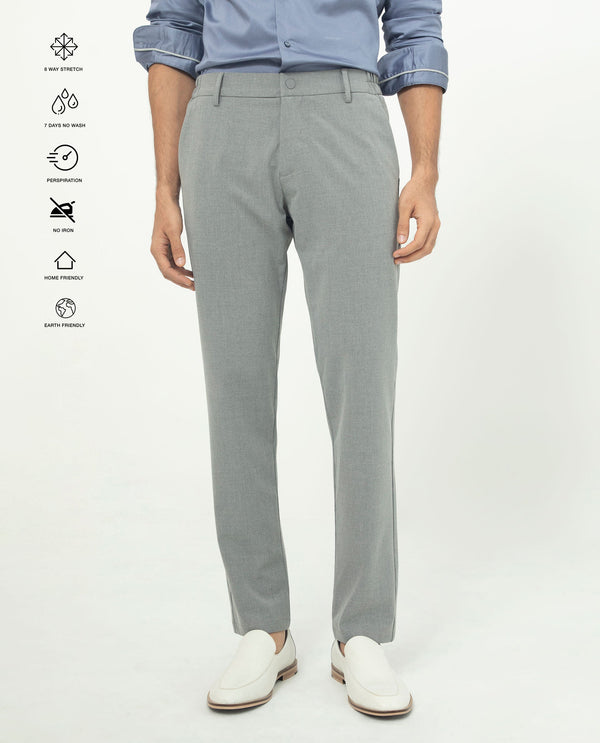 Rare Rabbit Men's Traveller Grey Solid Mid-Rise Regular Fit Trouser