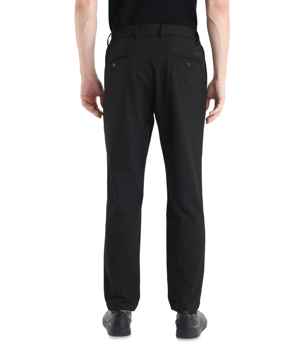 Rare Rabbit Men's Travel-11 Black Polyester Viscose Fabric Button And Zip Closure Regular Fit Plain Trouser