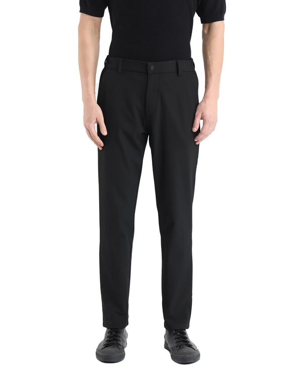 Rare Rabbit Men's Travel-11 Black Polyester Viscose Fabric Button And Zip Closure Regular Fit Plain Trouser