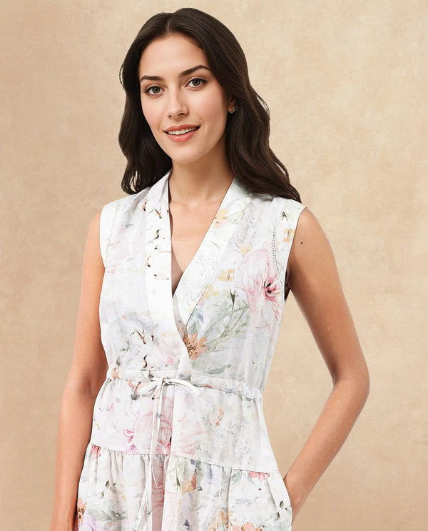 Rareism Women Trazo Multi Sleeveless Over Lap Neck Tie Up Fit And Flare Floral Print Mini Dress