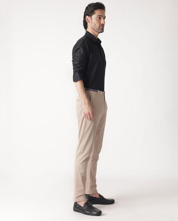 Rare Rabbit Men's Trellis Beige Solid Mid-Rise Regular Fit Stretch Trouser