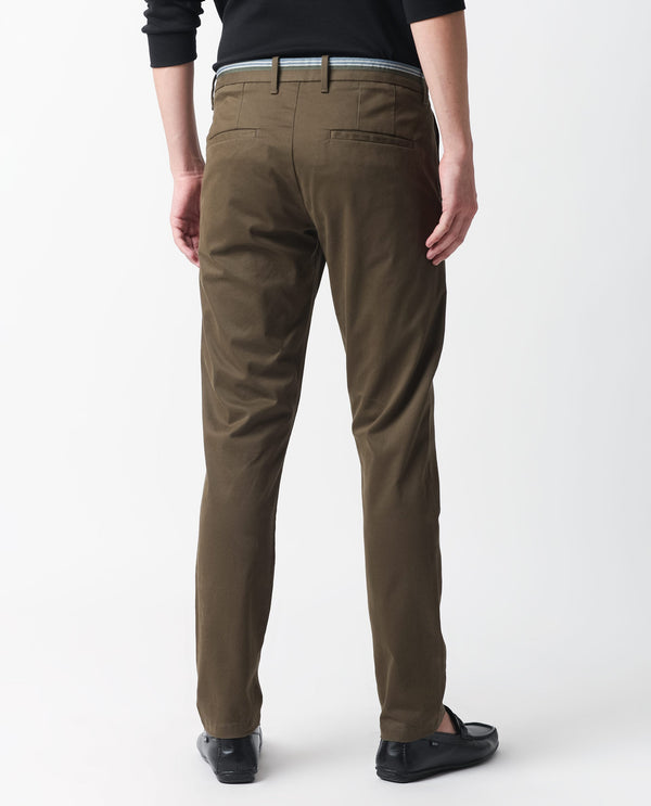 Rare Rabbit Men's Trellis Olive Solid Mid-Rise Regular Fit Trouser