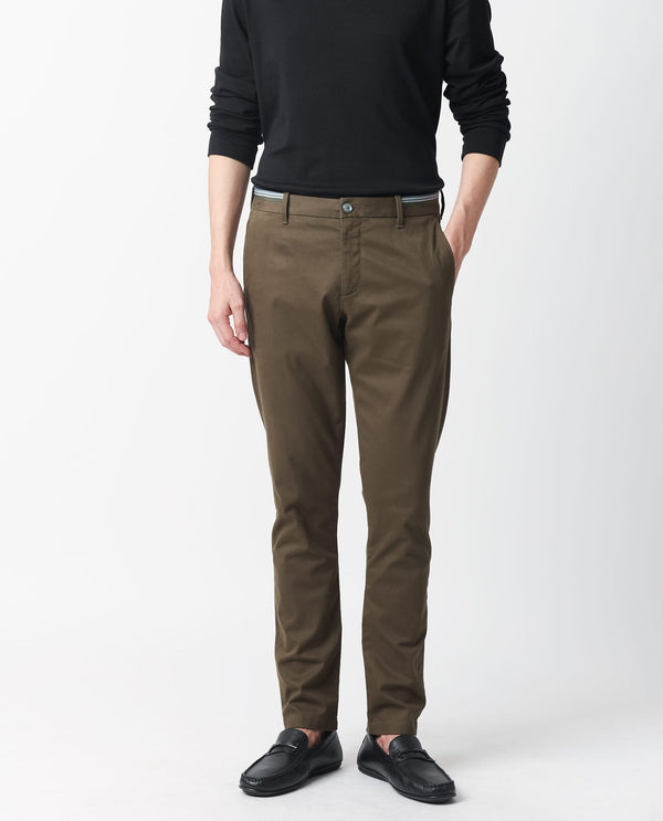 Rare Rabbit Men's Trellis Olive Solid Mid-Rise Regular Fit Trouser