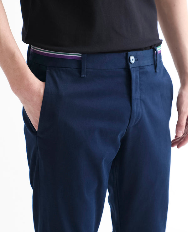 Rare Rabbit Men's Trellis Navy Solid Mid-Rise Regular Fit Stretch Trouser