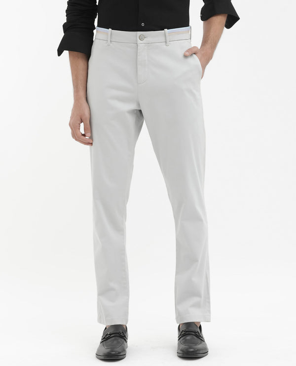 Rare Rabbit Mens Trello Light Grey Cotton Lycra Solid Trouser