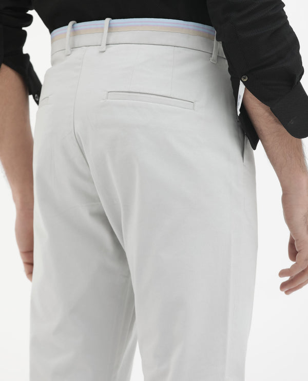 Rare Rabbit Mens Trello Light Grey Cotton Lycra Solid Trouser