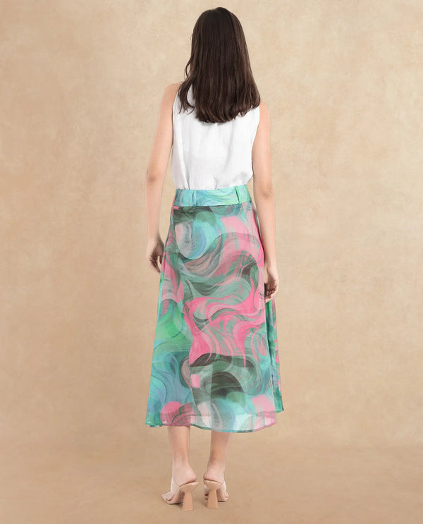 Rareism Women Treviso Dusky Multi  Flared Midi Abstract Print Skirt