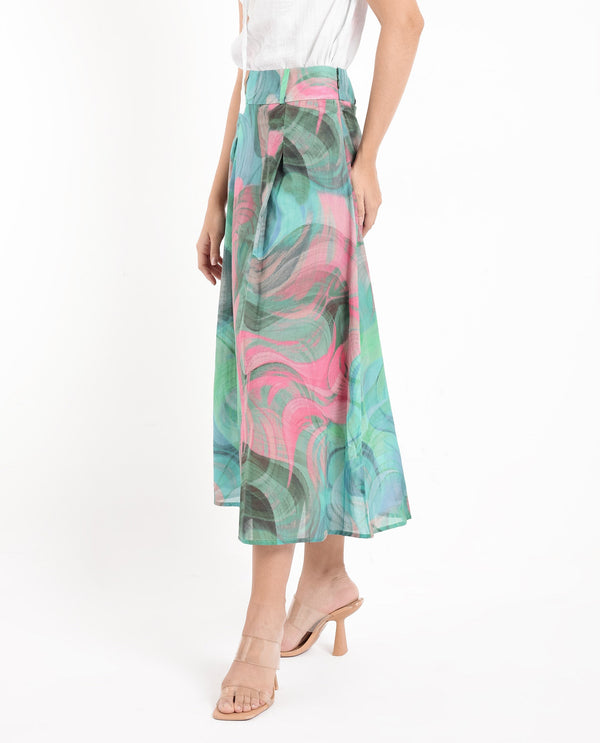 Rareism Women Treviso Dusky Multi  Flared Midi Abstract Print Skirt