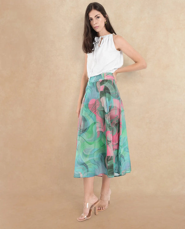 Rareism Women Treviso Dusky Multi  Flared Midi Abstract Print Skirt