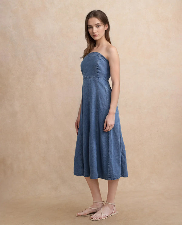Rareism Women Trevo Blue Cotton Fabric Regular Fit Plain Dress