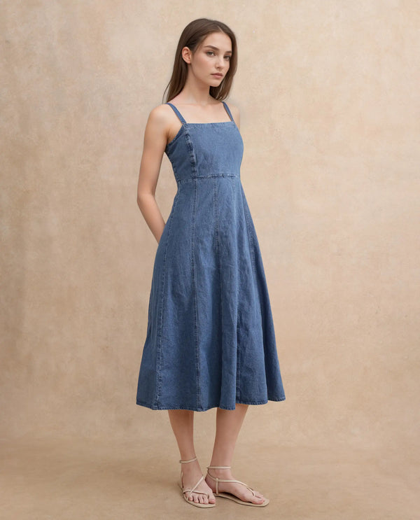 Rareism Women Trevo Blue Cotton Fabric Regular Fit Plain Dress