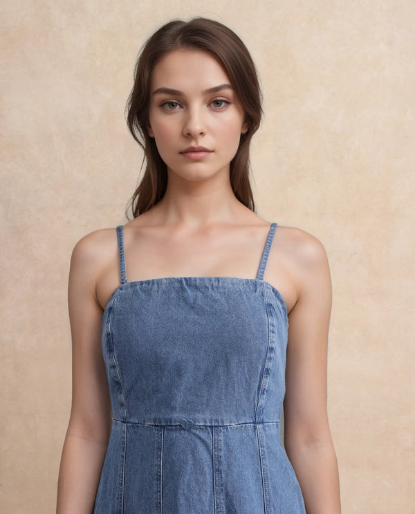 Rareism Women Trevo Blue Cotton Fabric Regular Fit Plain Dress