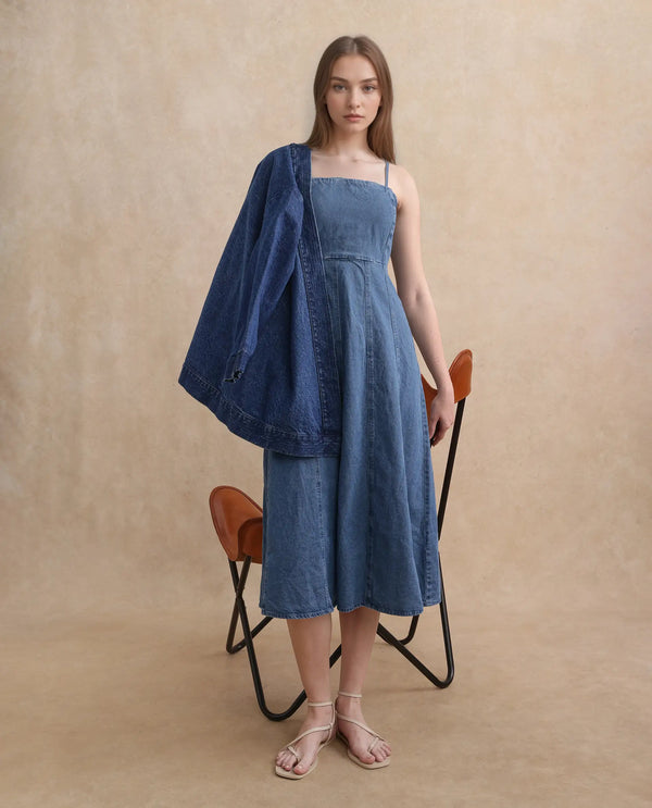 Rareism Women Trevo Blue Cotton Fabric Regular Fit Plain Dress