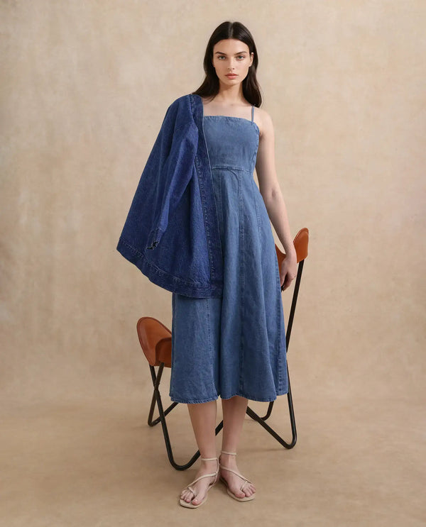 Rareism Women Trevo Blue Cotton Fabric Regular Fit Plain Dress