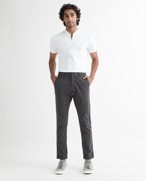 Rare Rabbit Men's Trews-1 Grey Solid Mid-Rise Regular Fit Trouser