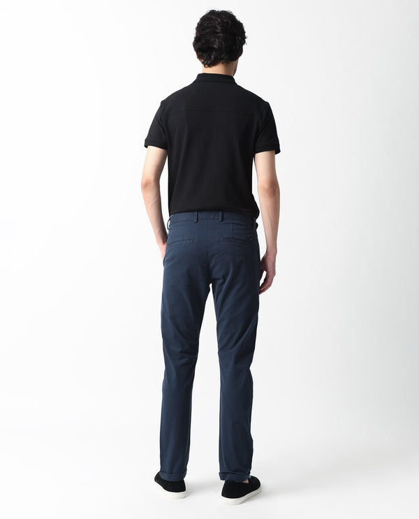 Rare Rabbit Men's Trews-22 Navy Solid Twill Stretch Regular Fit Trouser