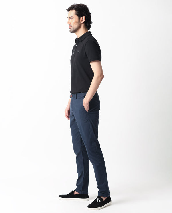 Rare Rabbit Men's Trews-22 Navy Solid Twill Stretch Regular Fit Trouser