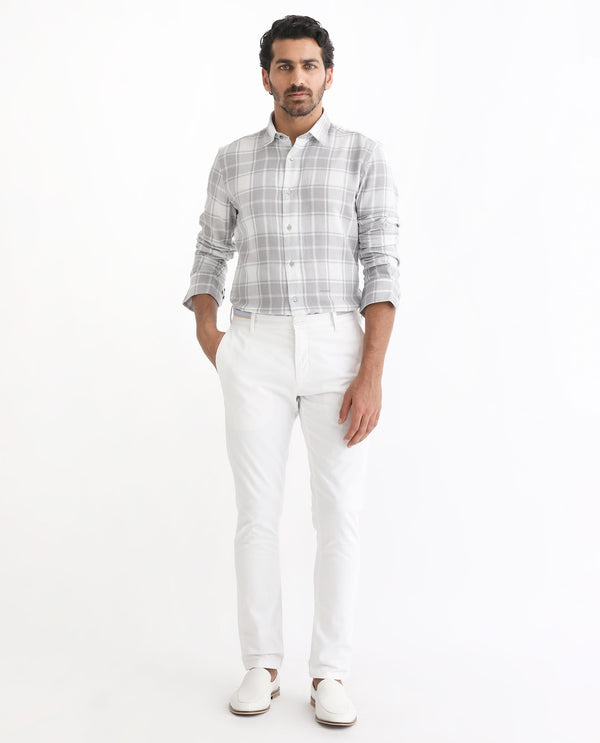 Rare Rabbit Men's Trellis White Solid Mid-Rise Regular Fit Stretch Trouser