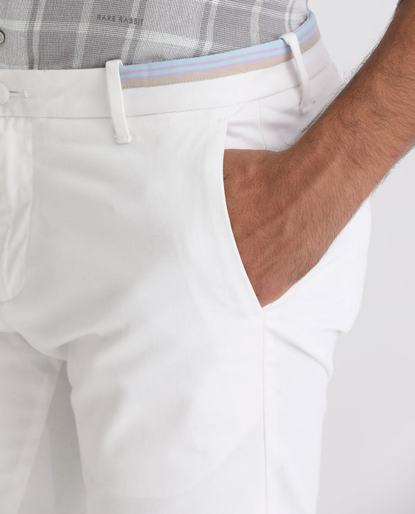 Rare Rabbit Men's Trellis White Solid Mid-Rise Regular Fit Stretch Trouser