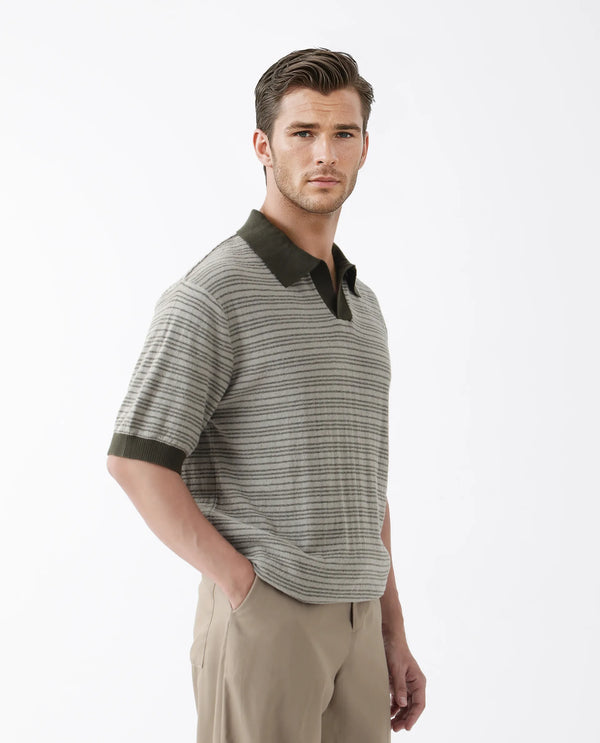 Rare Rabbit Men Trin Dark Olive Cotton Fabric Half Sleeve Spread Collar Button Closure Plain Polo