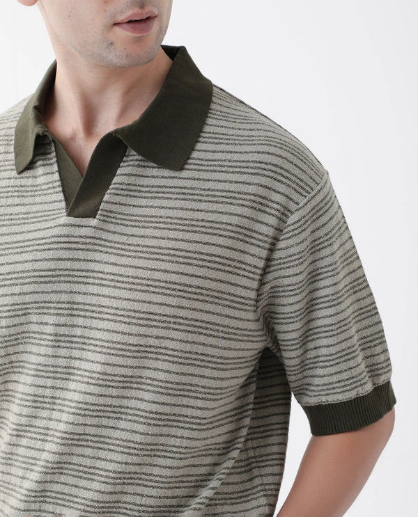 Rare Rabbit Men Trin Dark Olive Cotton Fabric Half Sleeve Spread Collar Button Closure Plain Polo