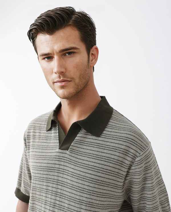 Rare Rabbit Men Trin Dark Olive Cotton Fabric Half Sleeve Spread Collar Button Closure Plain Polo
