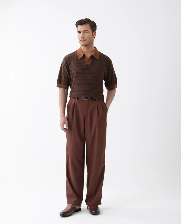 Rare Rabbit Men Trin Rust Cotton Fabric Half Sleeve Spread Collar Striped Polo