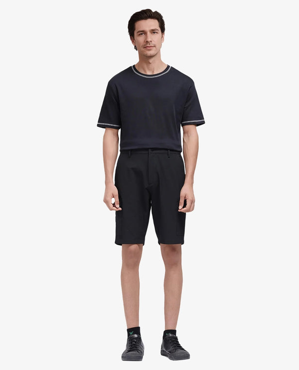 Rare Rabbit Men Tripco Black Button And Zip Closure Relaxed Fit Plain Shorts