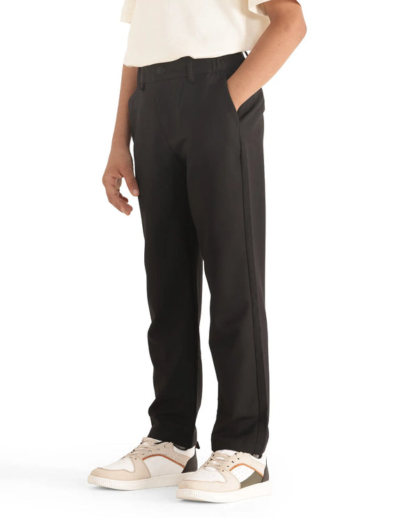 Rare Ones Kids Trove Black Cotton Poly Regular Fit Solid Trouser