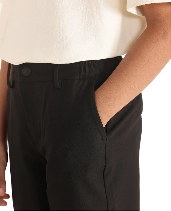 Rare Ones Kids Trove Black Cotton Poly Regular Fit Solid Trouser