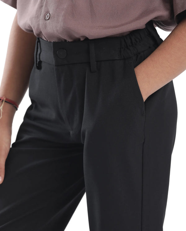 Rare Ones Kids Trove Black Cotton Poly Regular Fit Solid Trouser