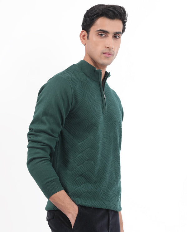 Rare Rabbit Mens Troyo Green Sweater Full Sleeve High Neck Solid