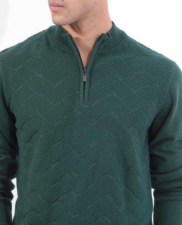 Rare Rabbit Mens Troyo Green Sweater Full Sleeve High Neck Solid