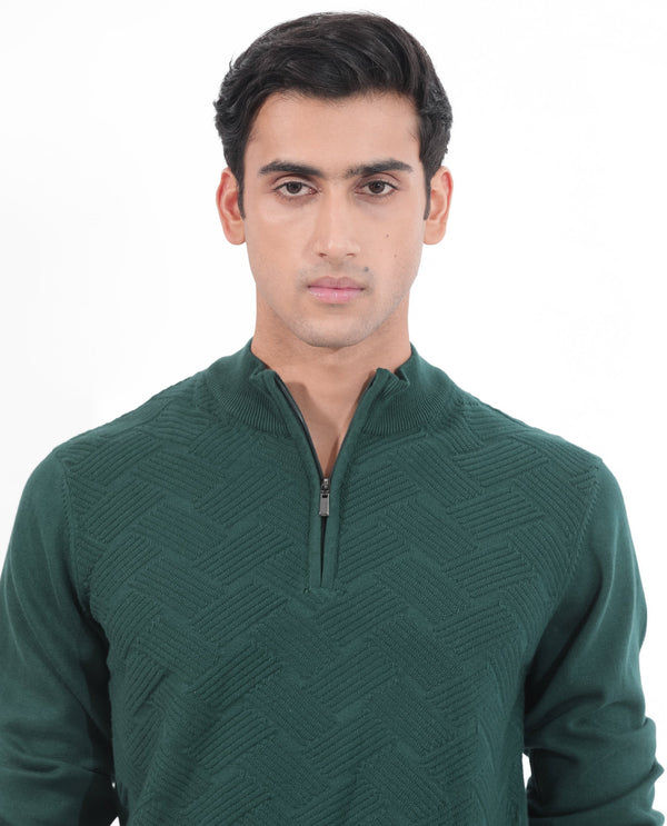 Rare Rabbit Mens Troyo Green Sweater Full Sleeve High Neck Solid