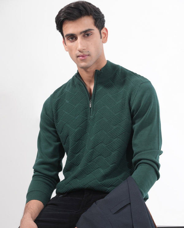 Rare Rabbit Mens Troyo Green Sweater Full Sleeve High Neck Solid