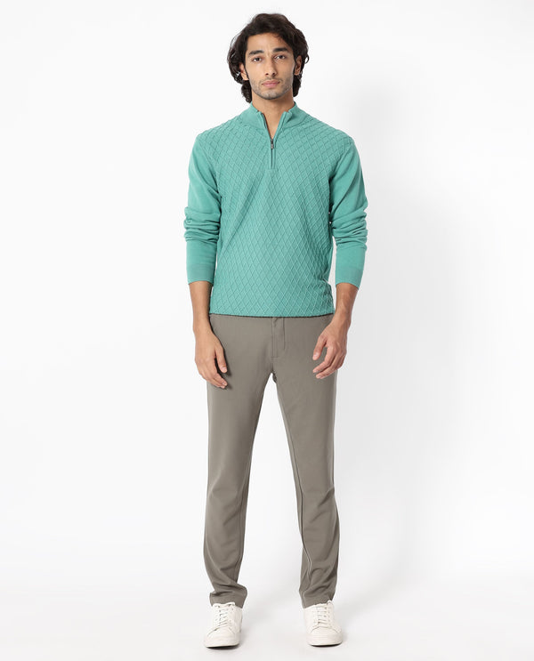 Rare Rabbit Mens Troyo Pastel Green Sweater Cotton Fabric High Neck Knitted Full Sleeves Zipper Closure Regular Fit