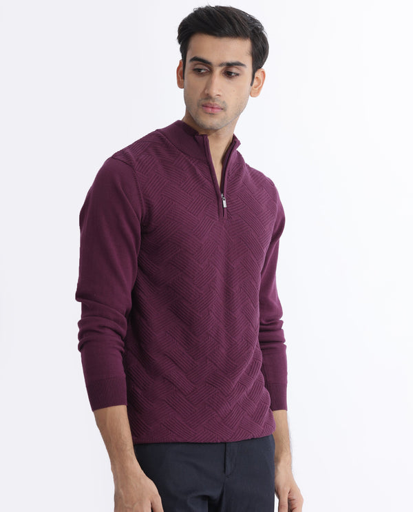 Rare Rabbit Mens Troyo Maroon Sweater Full Sleeve High Neck Solid