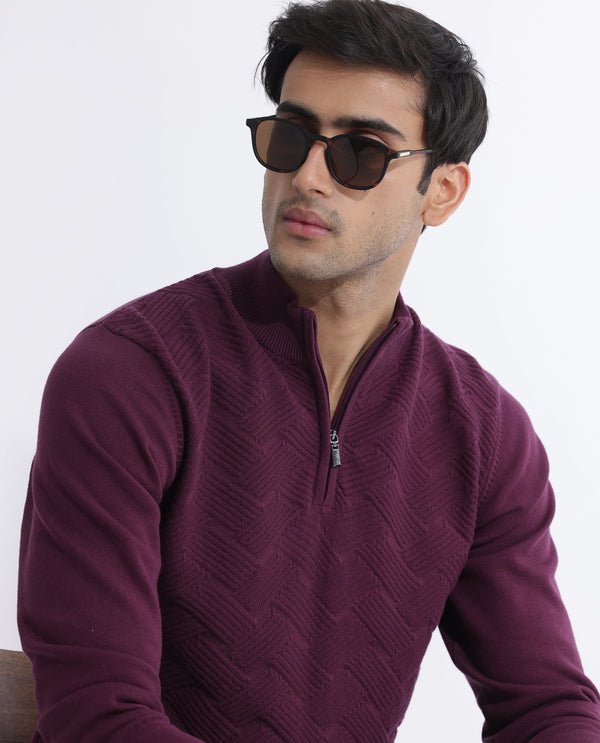 Rare Rabbit Mens Troyo Maroon Sweater Full Sleeve High Neck Solid