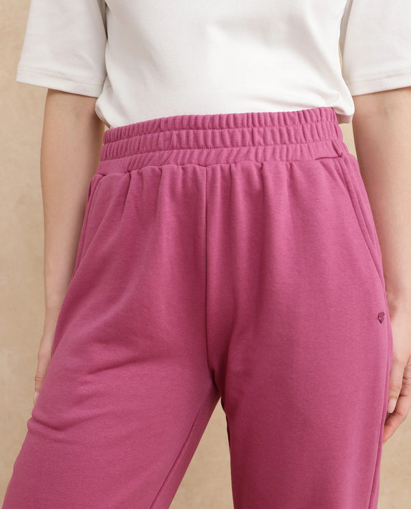 Rareism Women Trunky Dark Pink Cotton Blend Fabric Straight Fit Ankle Length Plain Track Pant