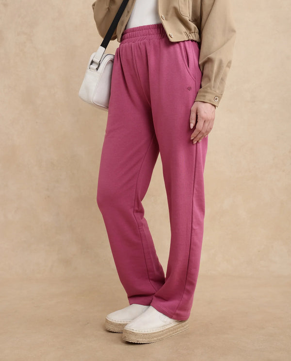 Rareism Women Trunky Dark Pink Cotton Blend Fabric Straight Fit Ankle Length Plain Track Pant