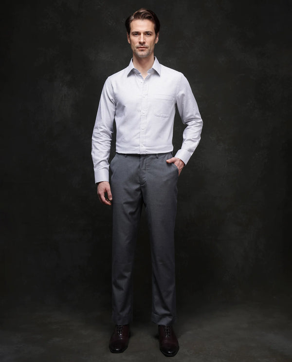 Rare Rabbit Men Tucky Grey Cotton Blend Fabric Full Sleeve Regular Fit Houndstooth Print Cufflinked Premium Business Shirt
