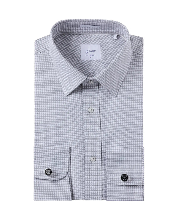 Rare Rabbit Men Tucky Grey Cotton Blend Fabric Full Sleeve Regular Fit Houndstooth Print Cufflinked Premium Business Shirt